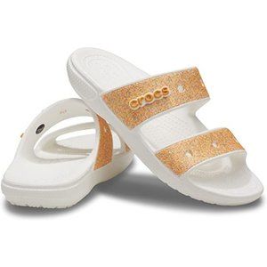 NEW Size 7 Womens Classic Crocs Glitter Sandal Slides, Orange Sorbet